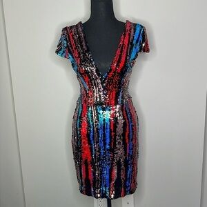 Dress the Population Zoe Sequin Mini Dress Rouge Red Size Small NWOT